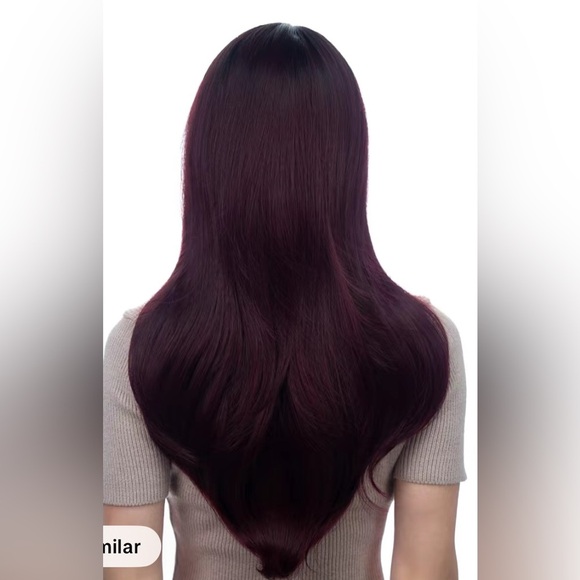 25 inch Burgundy with Dark Roots Synthetic Fiber Wig - Picture 6 of 7